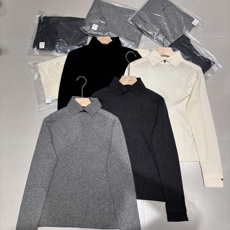 欧货小翻领纯色显瘦毛针织衫