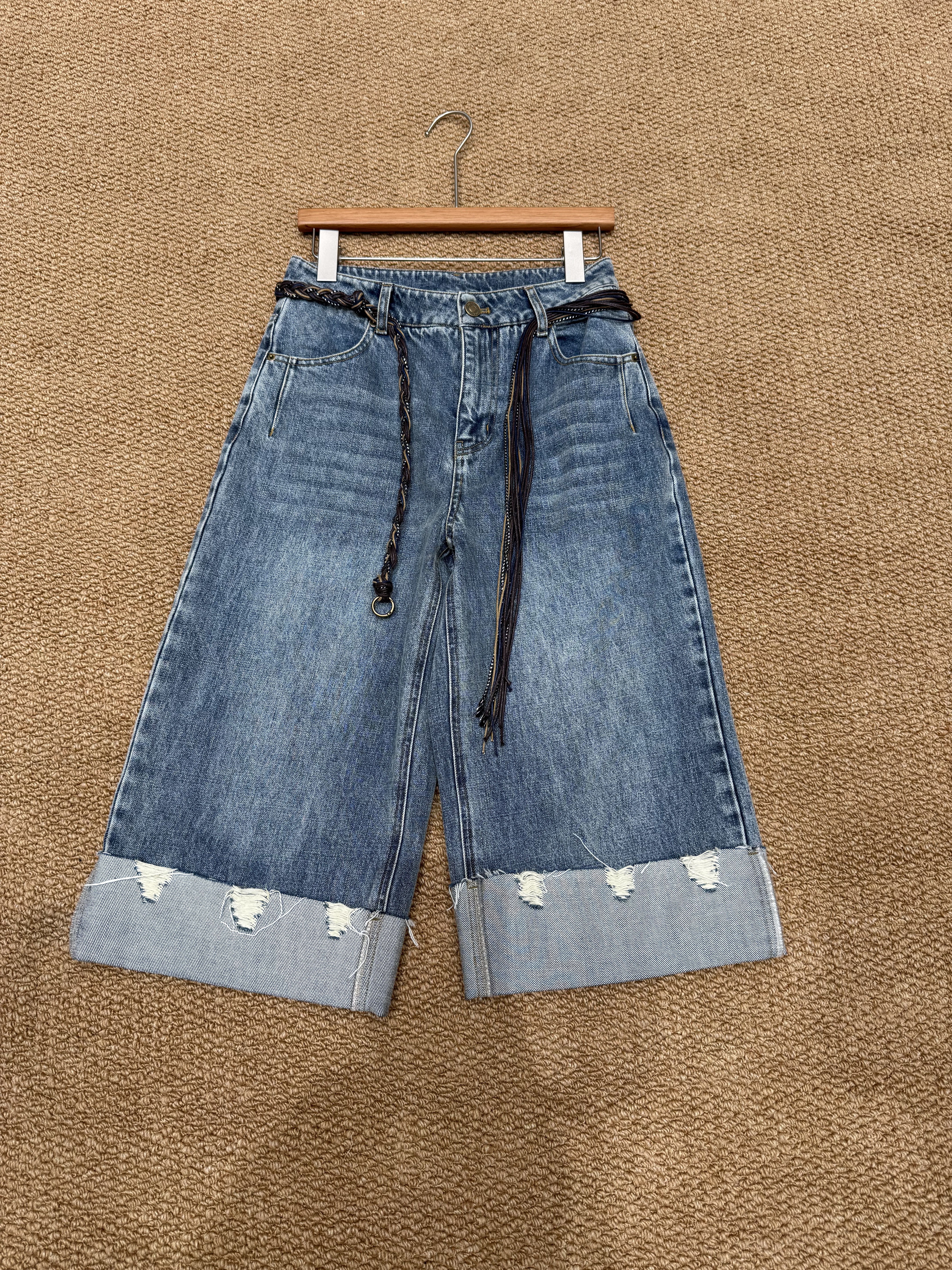 欧洲站2026春夏新款欧货时尚高腰显瘦直筒阔腿裤卷边7分牛仔裤女