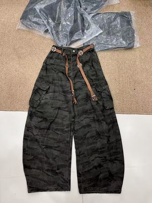 欧洲站2025早秋新款时尚高腰显瘦百搭宽松直筒阔腿迷彩工装裤女