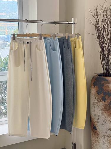 欧洲站2026春季新款 欧货松紧腰抽绳直筒阔腿裤百搭显瘦弯刀卫裤