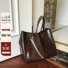 宽横版cabas tote shopping bag购物袋 欧美风休闲包包（琥珀棕）