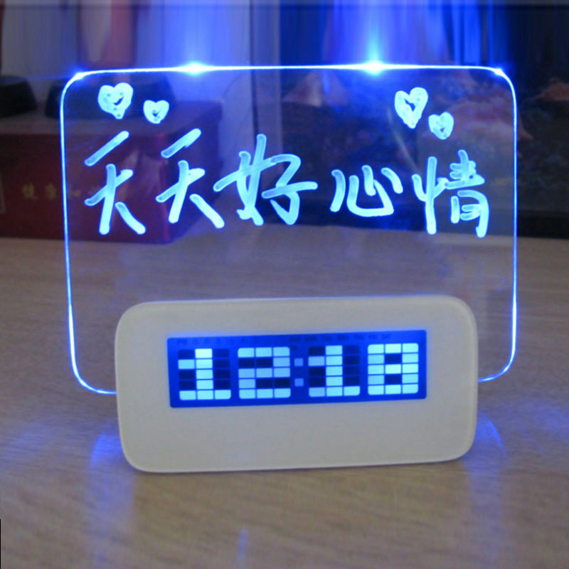 留言板闹钟3组闹钟音乐闹铃发光LED时钟礼品电子钟夜光七彩灯钟