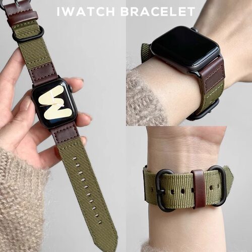 iwatch高级感真皮尼龙帆布表带