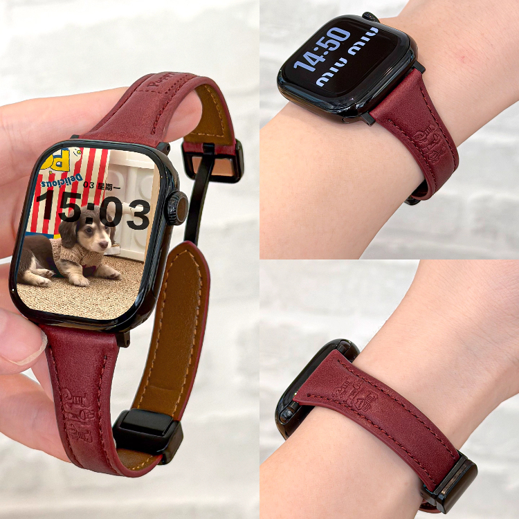 安克拉红腊肠狗真皮磁吸S11表带