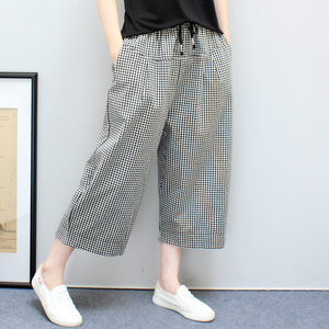 百搭文艺格子阔腿裤