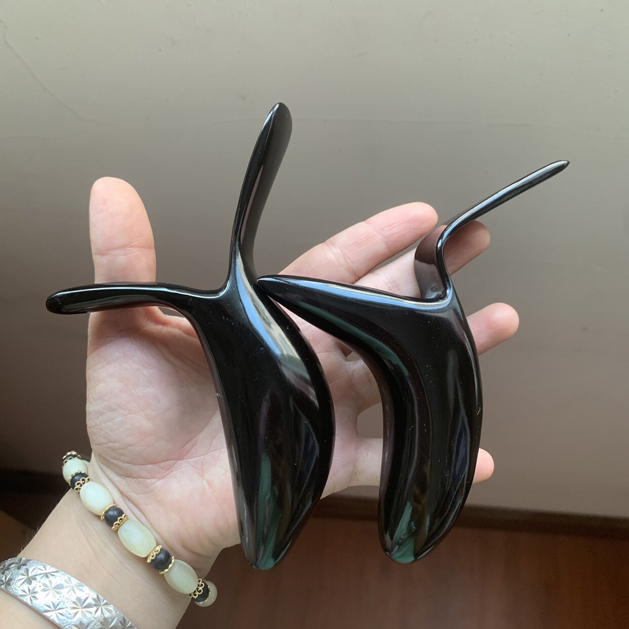 天然正宗黑水牛角尖三角雀按摩器点穴棒大雀鸟足底按摩按压点按穴