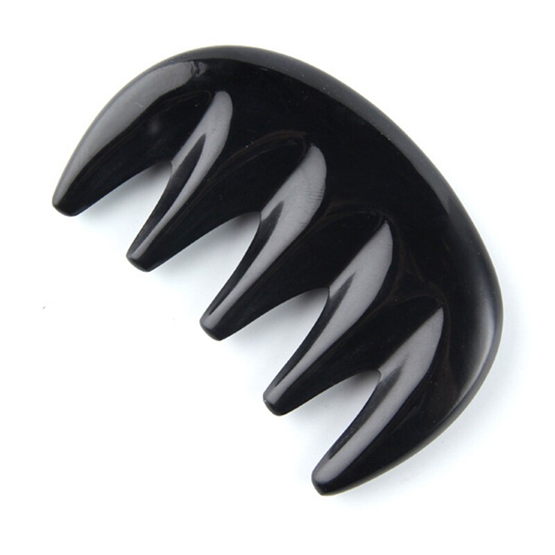 加厚纯黑水牛角梳子五齿经络头部按摩粗大齿刮痧板器五经正宗天然