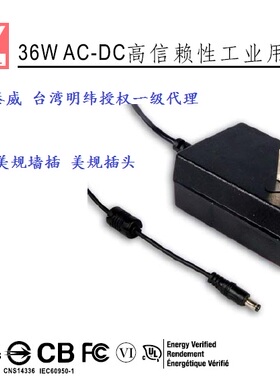 GST36U12-P1J美规墙插适配器36W5/9/12/24/48V台湾明纬授权经销