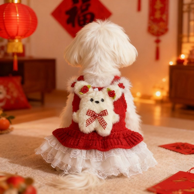 狗狗马年服饰比熊马尔济斯小体新年连衣裙可爱双福兔宝红色蕾丝裙,宠物/宠物食品及用品,猫宠物服装/雨衣（新）,淘宝优惠券,粉丝福利购,淘宝优惠卷