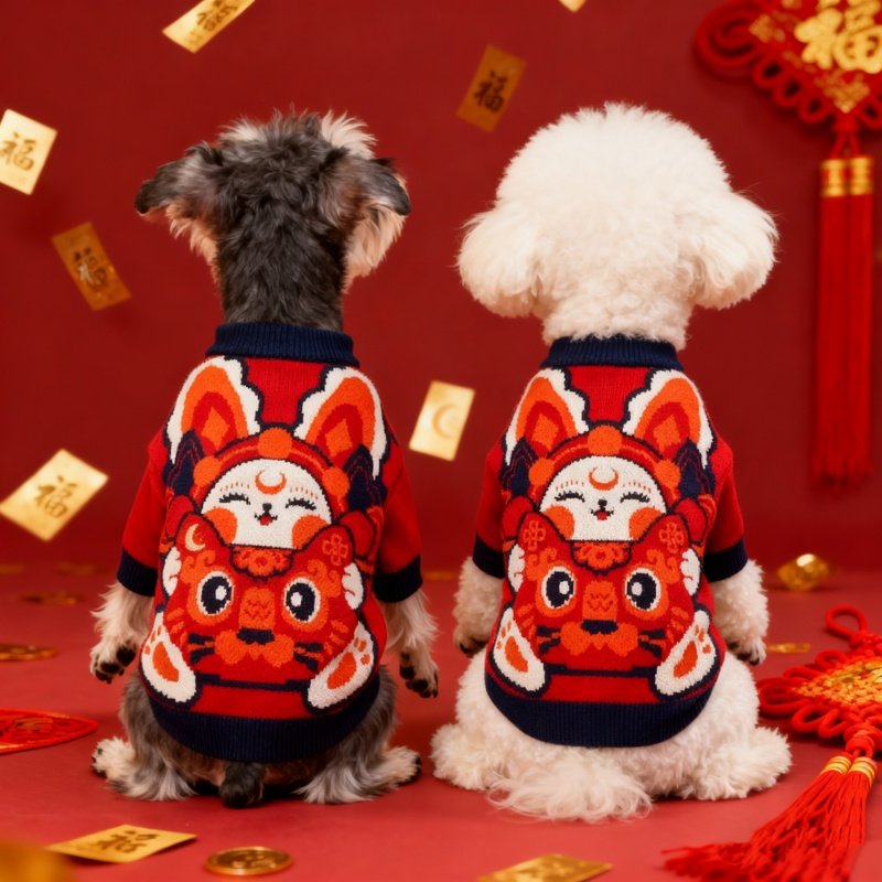 宠物新年衣服狗狗红色喜庆针织毛衣可爱兔子提花雪纳瑞比熊泰迪衣,宠物/宠物食品及用品,猫宠物服装/雨衣（新）,淘宝优惠券,粉丝福利购,淘宝优惠卷