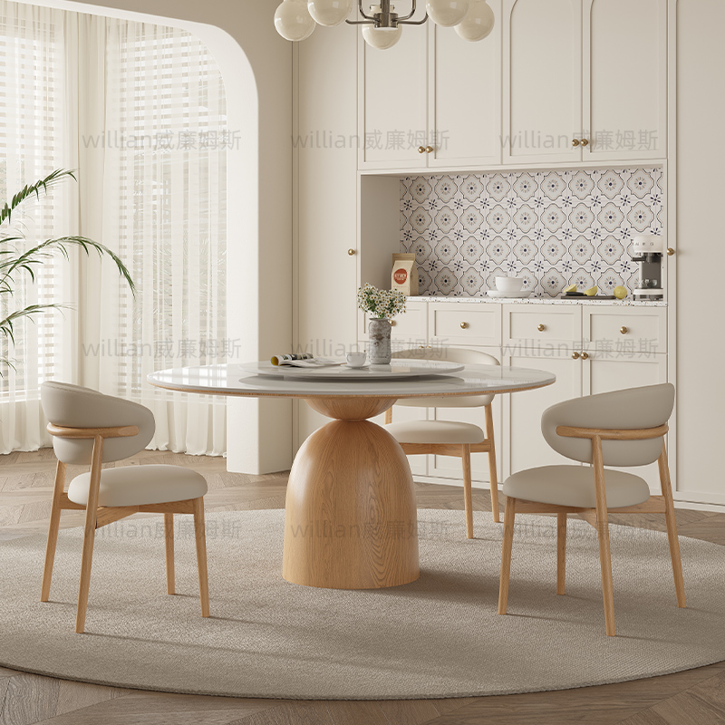 白蜡木餐桌岩板原木转盘