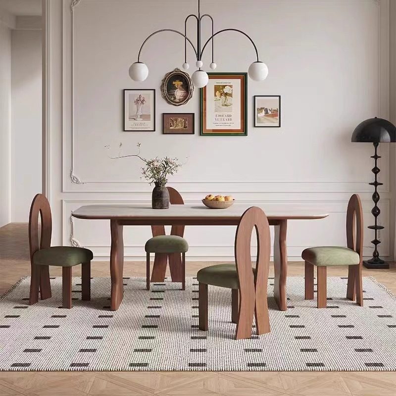 白蜡木长方形岩板中古实木餐桌