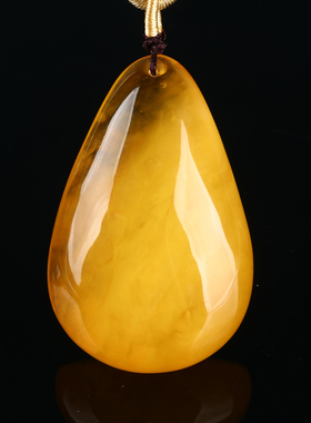 欧说珠宝17.49克俄料原矿鸡油黄满蜜满蜡蜜蜡水滴吊坠男女礼物