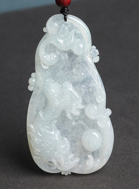 欧说珠宝17.83克祥龙戏珠天然翡翠冰种精雕龙牌吊坠玉项链男女士