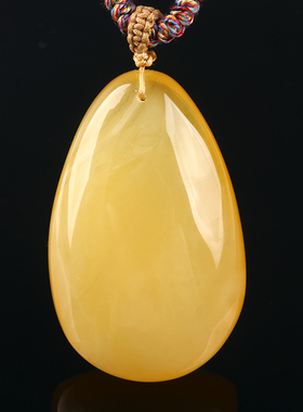 欧说珠宝 13.98克俄料无暇溶洞妖纹满蜜鸡油红蜜蜡水滴吊坠项链