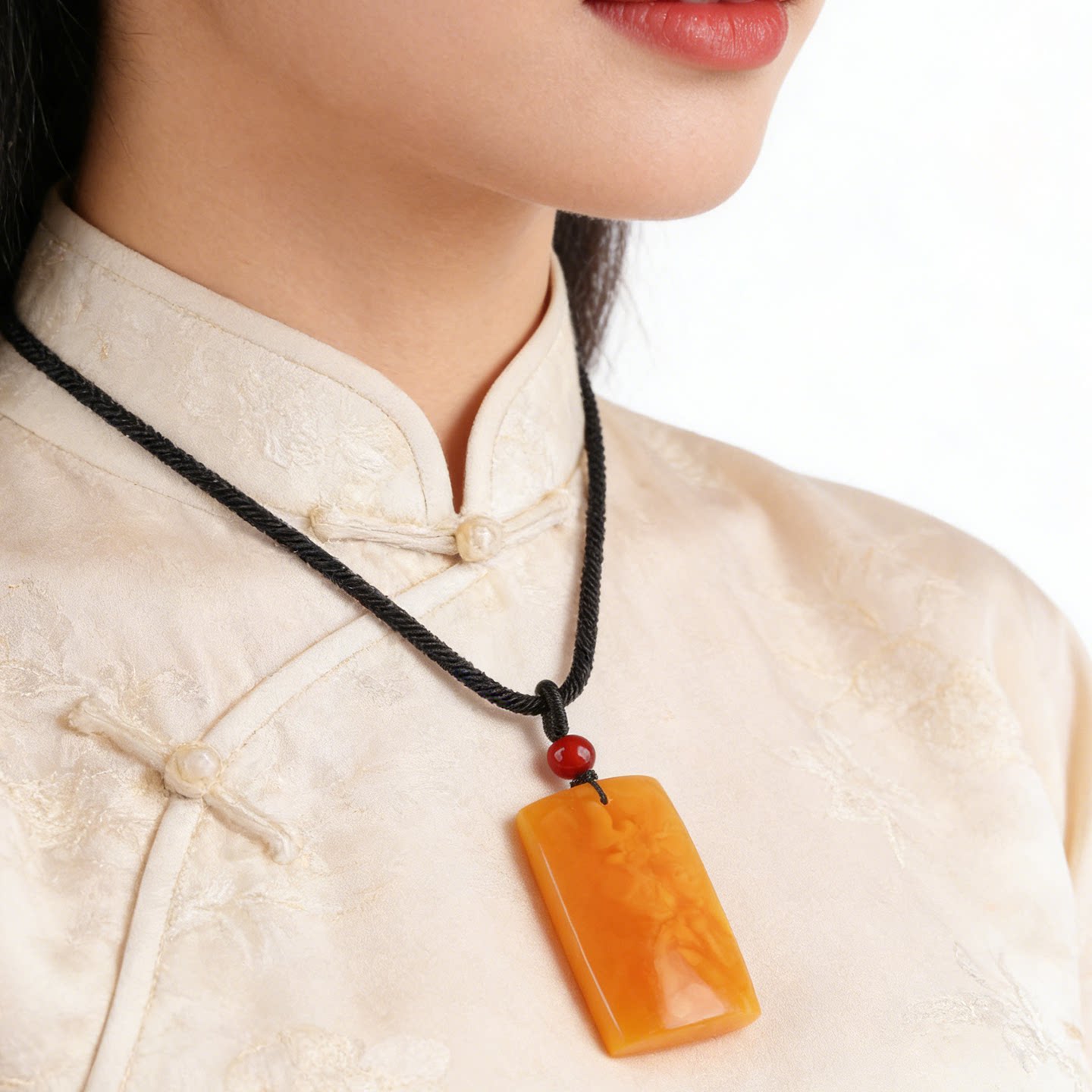 天然俄料鸡油红蜜蜡无事牌方牌吊坠项链男女款挂件保真品正品锁骨