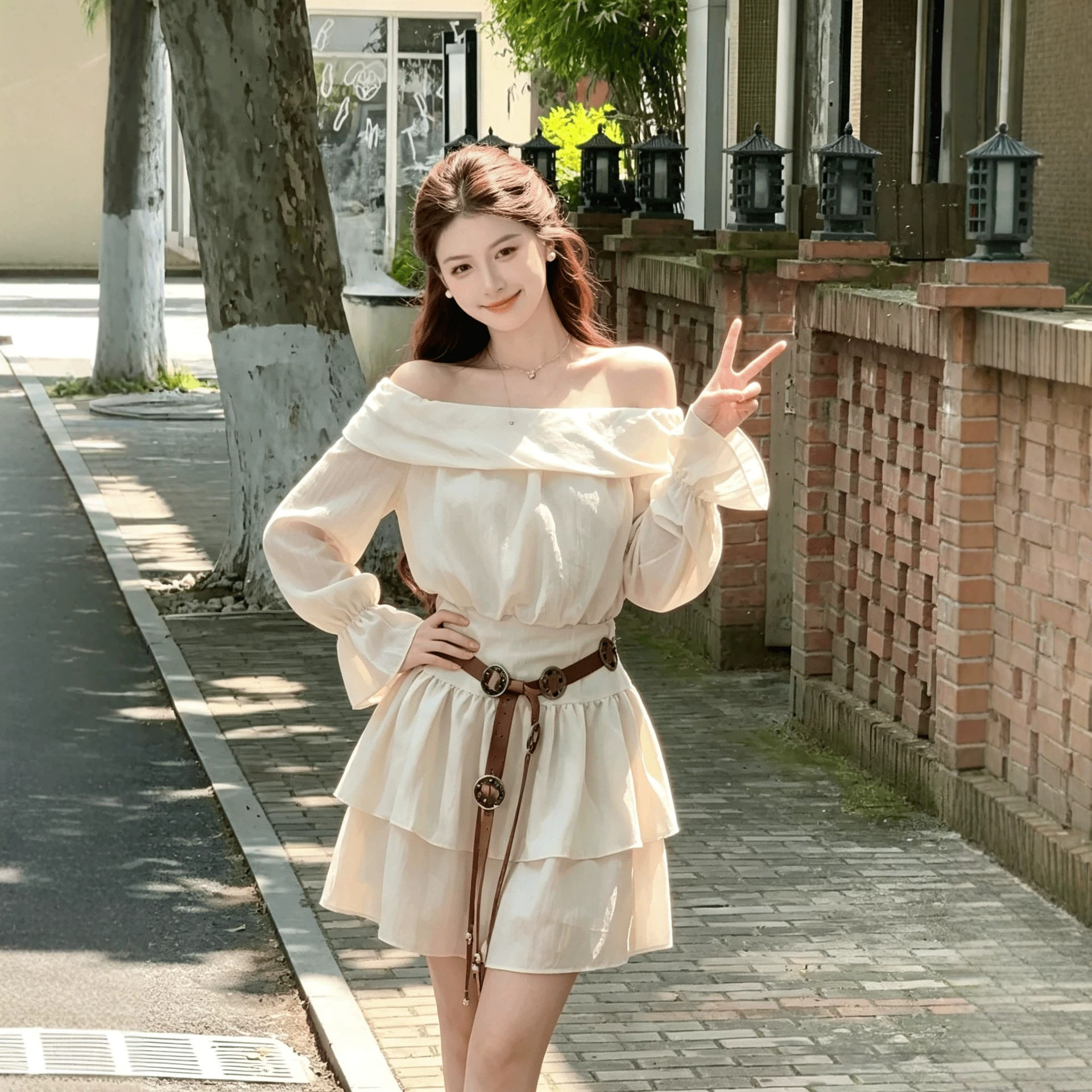 波西米亚一字肩连衣裙女2026连衣裙