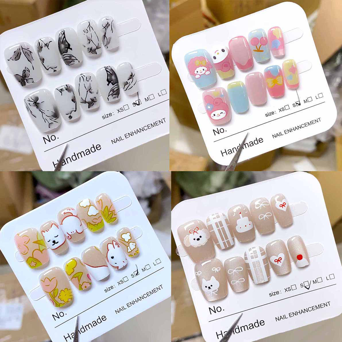 纯手工短款草莓熊猫眼款显白穿戴甲美甲贴片可拆卸手工指甲贴,彩妆/香水/美妆工具,穿戴甲/甲片,淘宝优惠券,粉丝福利购,淘宝优惠卷