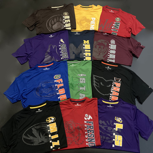 轻薄款 NCAA 印花 速干圆领运动短袖 投篮服健身跑步热身篮球t恤