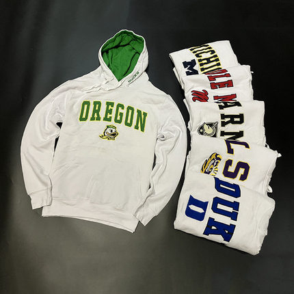 白色 刺绣NCAA连帽篮球运动卫衣 投篮服健身跑步宽松大码帽衫外套