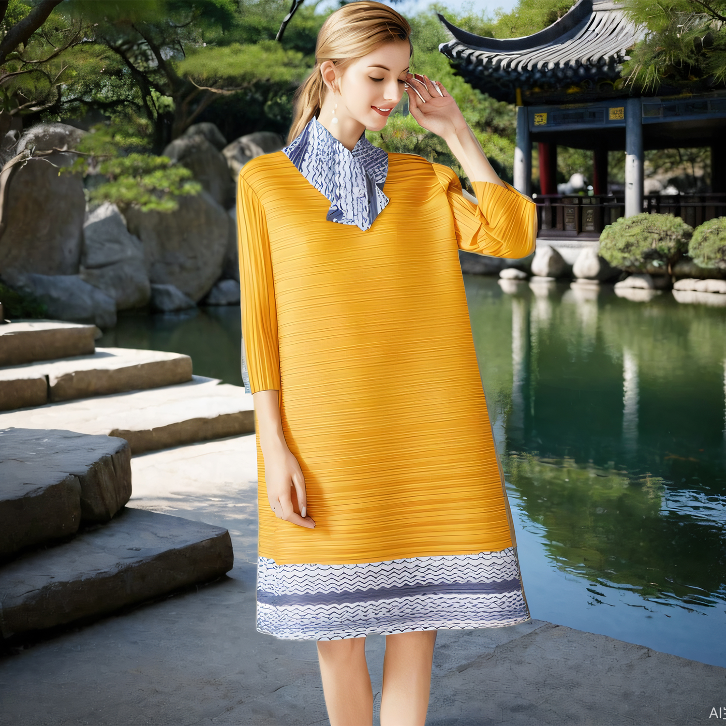 宽松藏肉撞色气质淑女中长款裙子