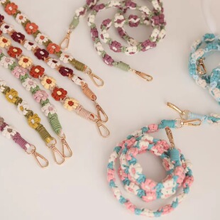 波西米亚长款手机挂绳手工编织花朵相机背带斜挎手机挂绳背带包带