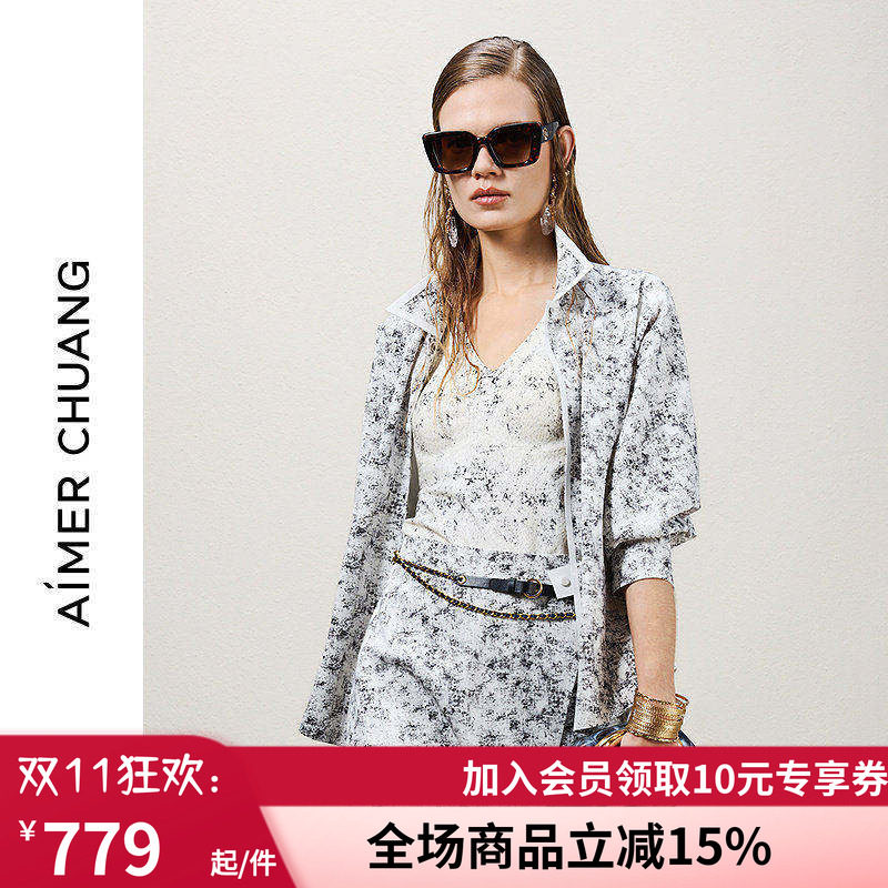 AIMER CHUANG穿梭10春夏女双面布粘合外穿翻领长袖衬衫CA812291