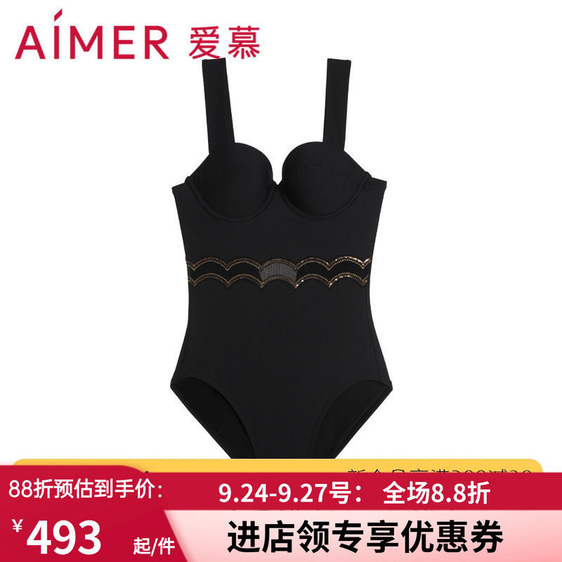女士吊带式黑色气质泳衣