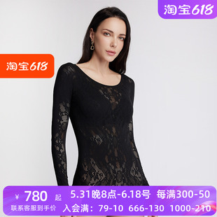 春秋新品 女士性感透视修身 塑型衣LC75TC1 LACLOVER兰卡文连体衣