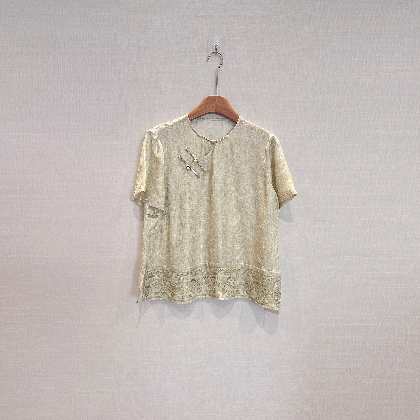 【晓雯姐妹年中大促】真丝盘扣上衣女短袖圆领宽松国风衬衫L90559