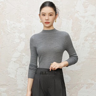 高端杨子纱水波纹无缝100%全羊毛针织衫女秋冬半高领长袖打底毛衣