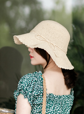 包邮田园风精美森系沙滩度假手工草帽女夏季遮阳帽子女防晒渔夫帽