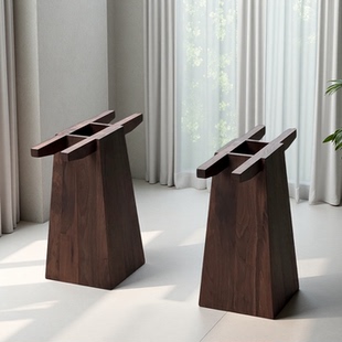 北美黑胡桃木几何桌腿实木大板脚架餐桌支架书桌岩板圆桌脚承重强