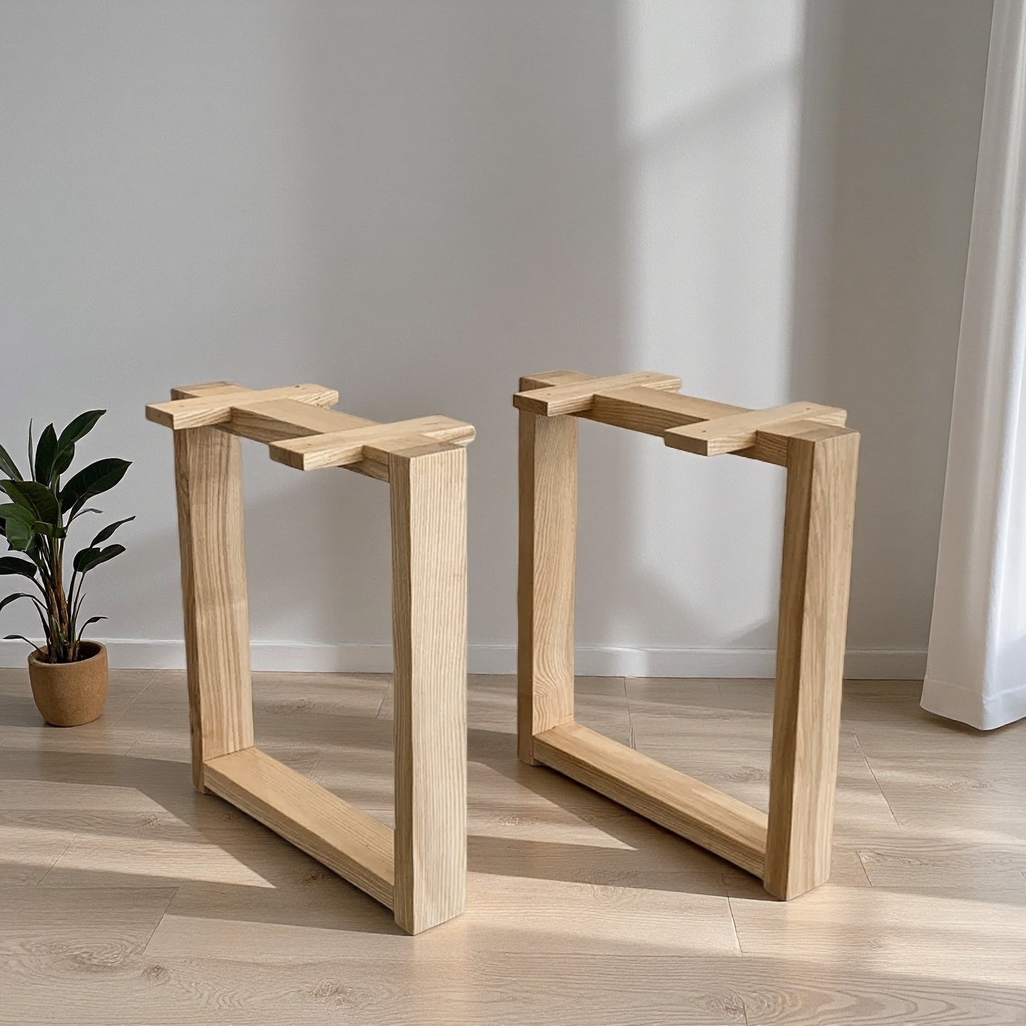 FAS白蜡木口字支架原木餐桌脚大板桌腿锁螺丝固定简约书桌支撑架