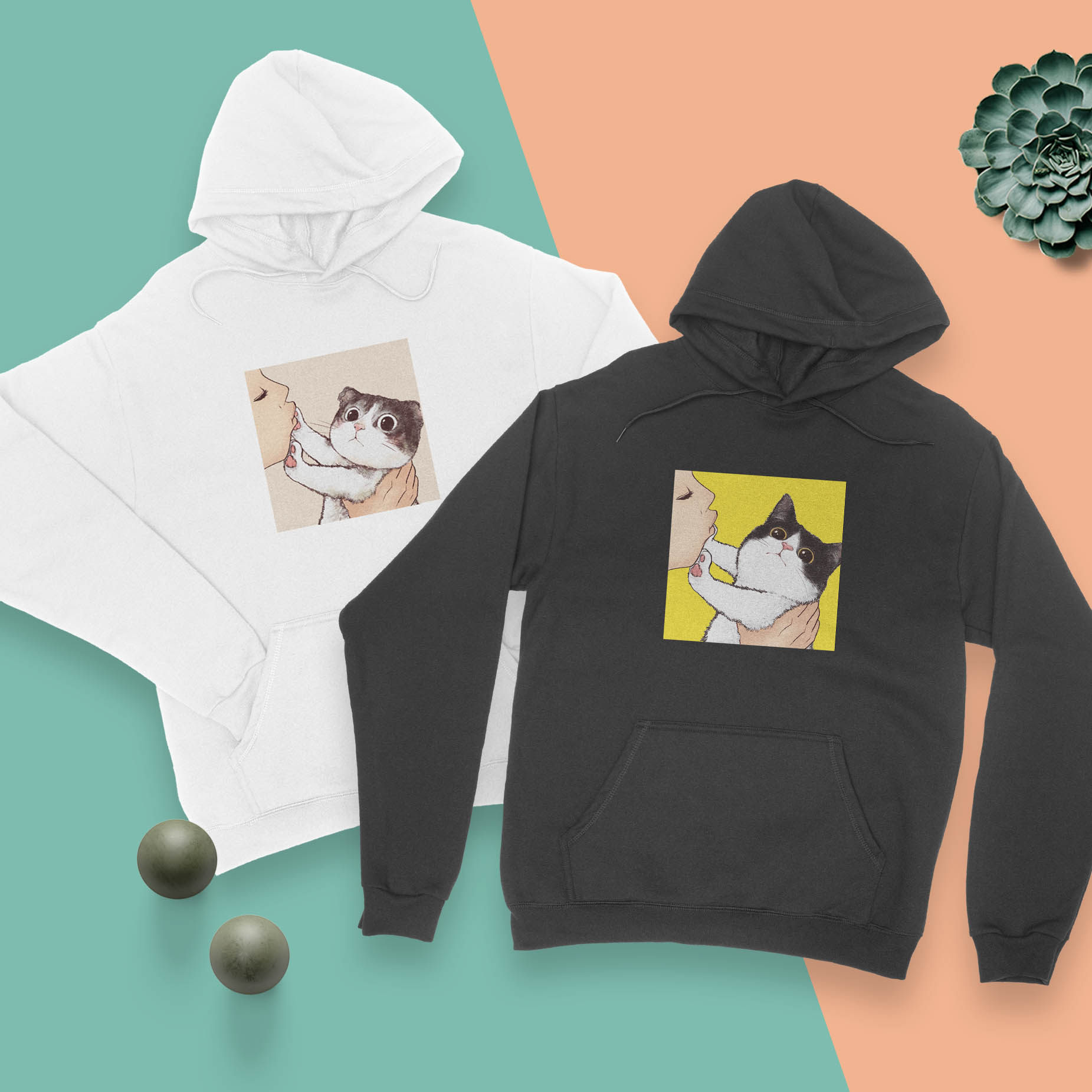 铲屎官请自重の一杠×魏大葱有木瓜原创猫咪插画周边情侣连帽卫衣