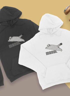 MANUL飞越!兔狲一杠原创M1插画周边文化搞怪情侣宽松男女连帽卫衣