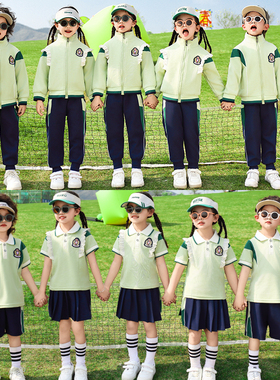 小学生校服夏季运动套装幼儿园夏天园服绿色一二年级班服春秋款游