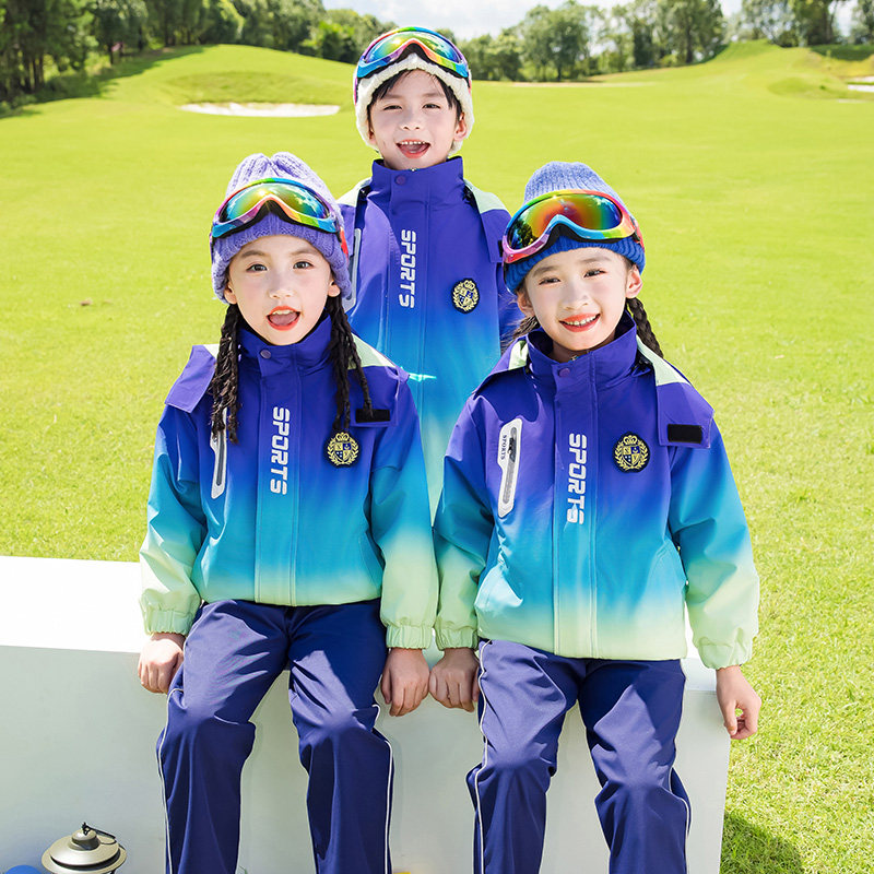 中小学生班服春秋冬装男女儿童运动会服装2024新款冲锋衣套装蓝色