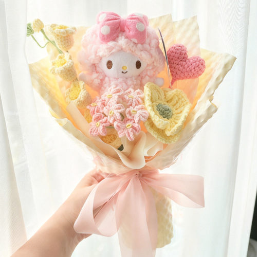 正版三丽鸥piano小羊花束粉色玩偶女孩节日生日高颜值可爱礼物