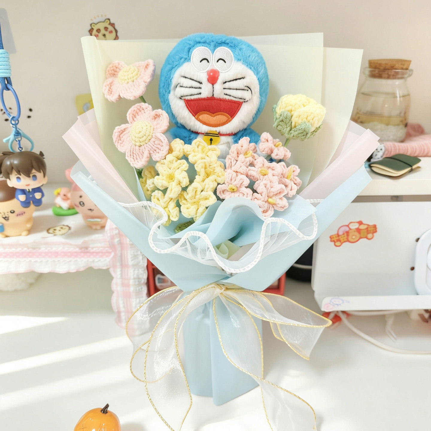 正版哆啦a梦花束叮当猫蓝胖子毛绒玩偶卡通花童心礼物见面小花束
