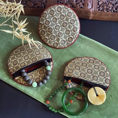 复古圆形宋锦刺绣锦囊小布袋子首饰包装 袋文玩手串收纳手镯拉链袋