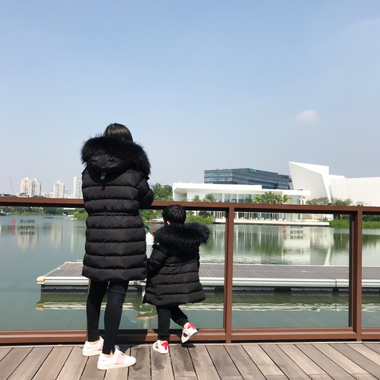 LUSON媽 親子裝男童帶帽貉子毛羽絨服嬰童裝收腰保暖中長外套