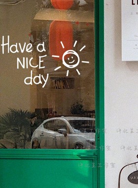 ins风笑脸字母墙贴玻璃贴纸 英文字贴 服装店推门防撞玻璃装饰贴