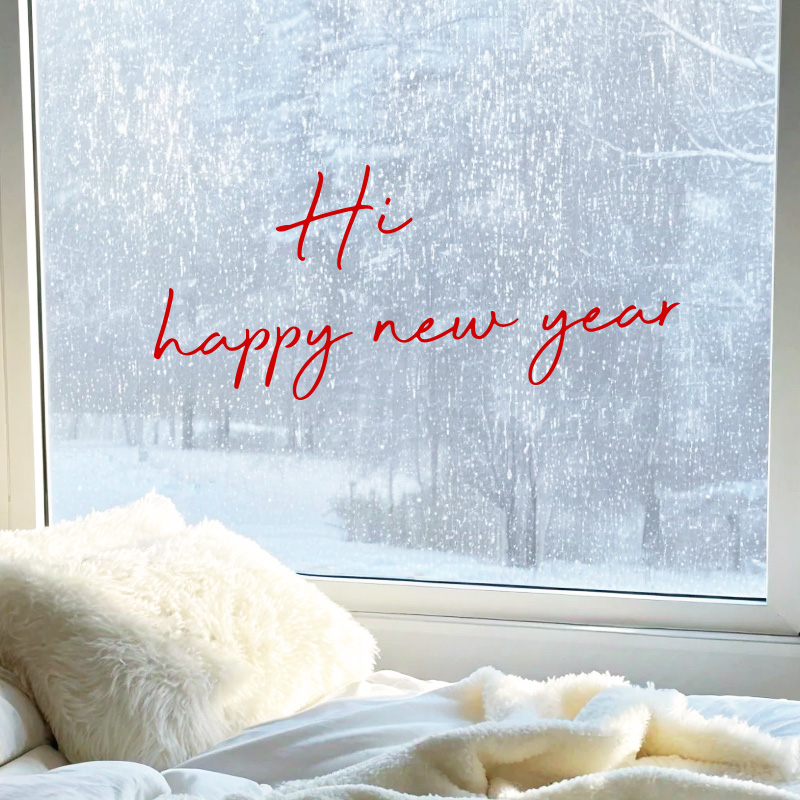 Hi happy new year新年快乐英文手写体贴纸玻璃装饰 新家过年窗贴
