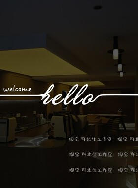 hello玻璃腰线防撞贴纸 welcome英文网红商店橱窗装饰贴 防水自粘