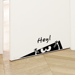 有趣搞怪表情装饰贴纸 横梁玻璃房门防撞提示贴 墙面破裂遮蔽墙贴