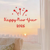 马年烟花2026新年快乐贴纸 阳台家用橱窗玻璃门窗户防撞装 饰窗花