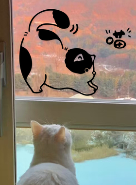 可爱小胖猫贴纸  宠物店客厅阳台猫咖玻璃门窗柜门墙面装饰贴画