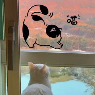 可爱小胖猫贴纸  宠物店客厅阳台猫咖玻璃门窗柜门墙面装饰贴画