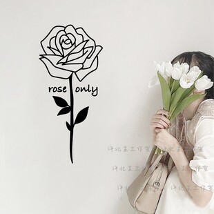 许北生 玫瑰花简笔画贴纸 ins风鲜花店橱窗玻璃门贴 卧室墙面装饰